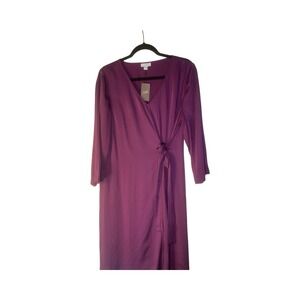 Pure Jill J. Jill Midi Dress Faux Wrap V-Neck 3/4 Sleeve Sz Medium NWT Wildberry